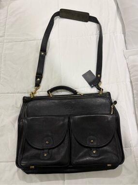 Authentic Ghurka Black Leather Men's Briefcase Shoulder Bag